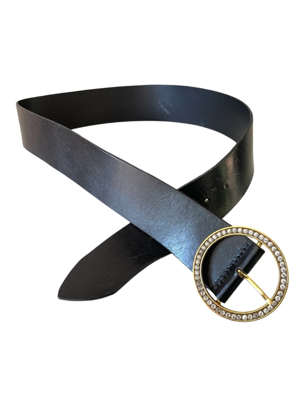 Vintage Escada Rhinestone Buckle by Avignon Black Leather Belt